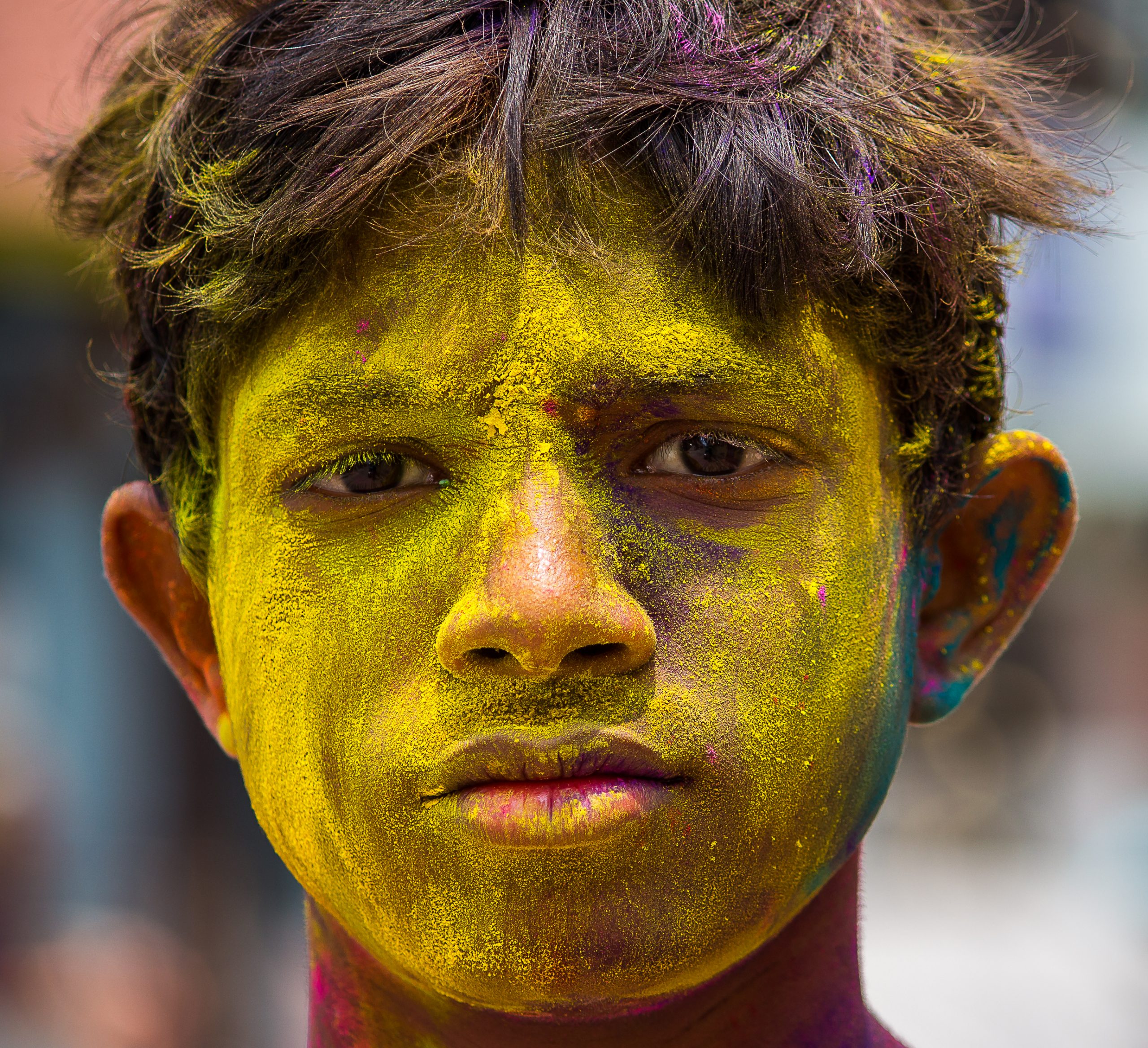 Holi colors on a kid's face