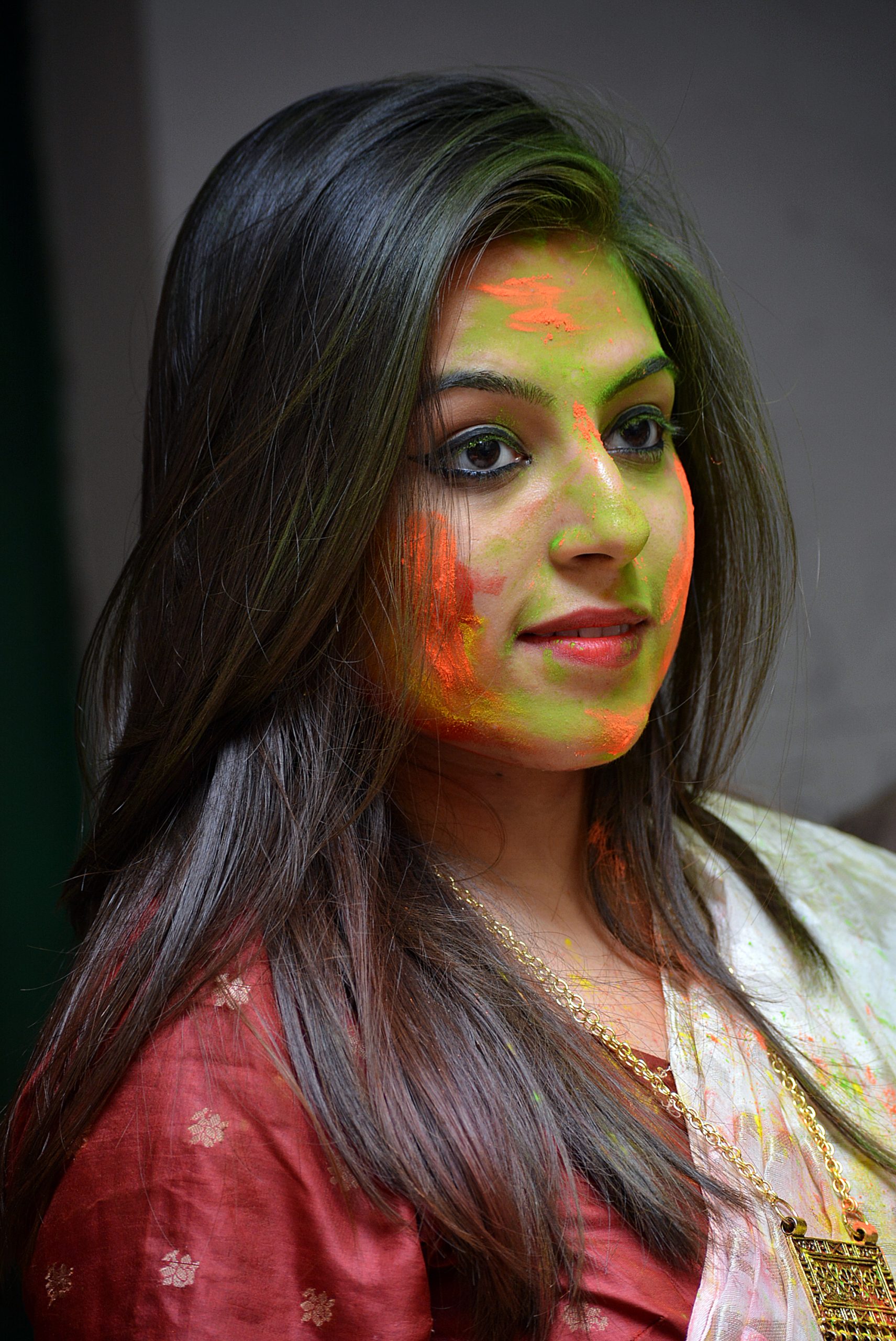 Holi colors on beautiful Girl's face