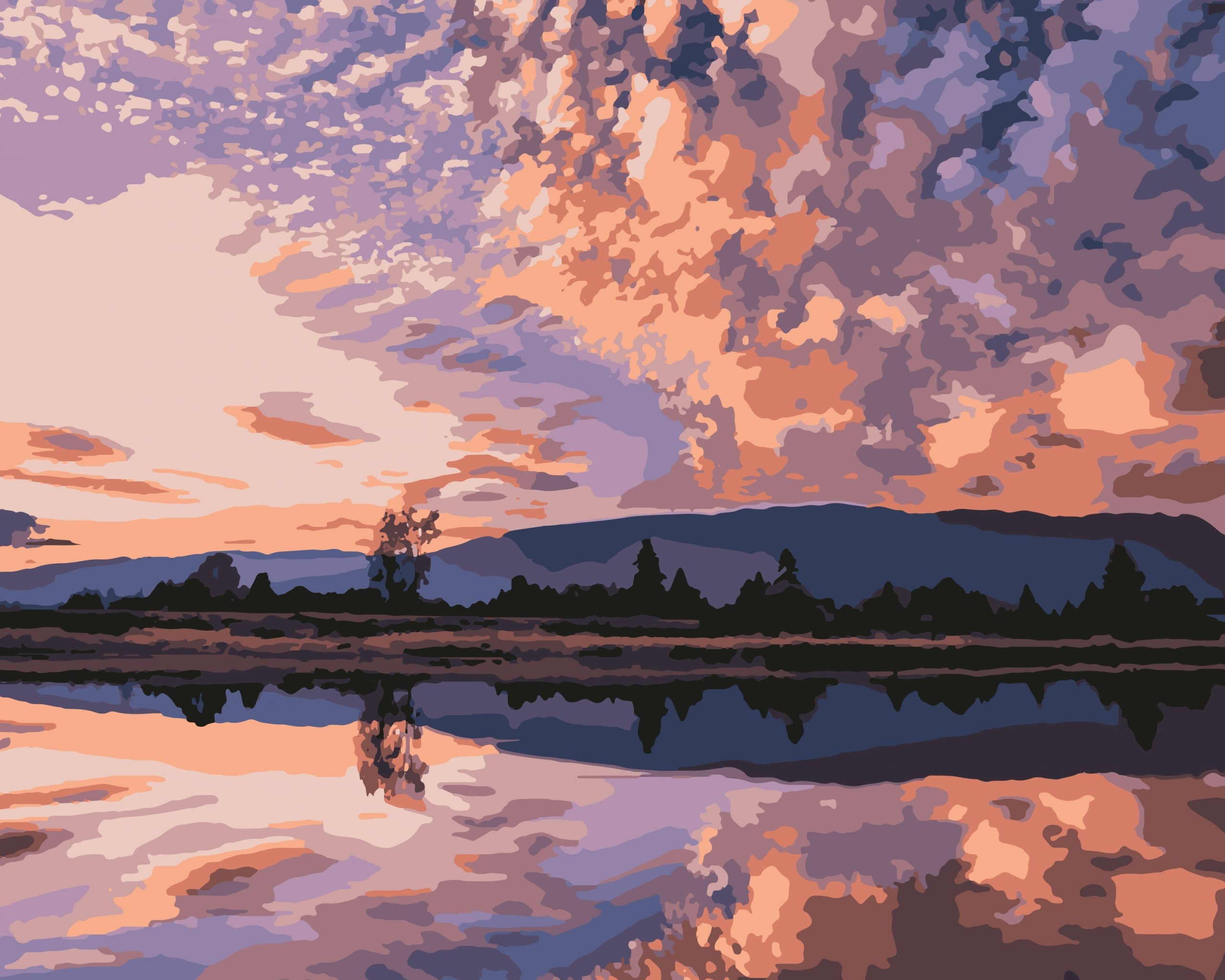 Illustration of a lake and clouds