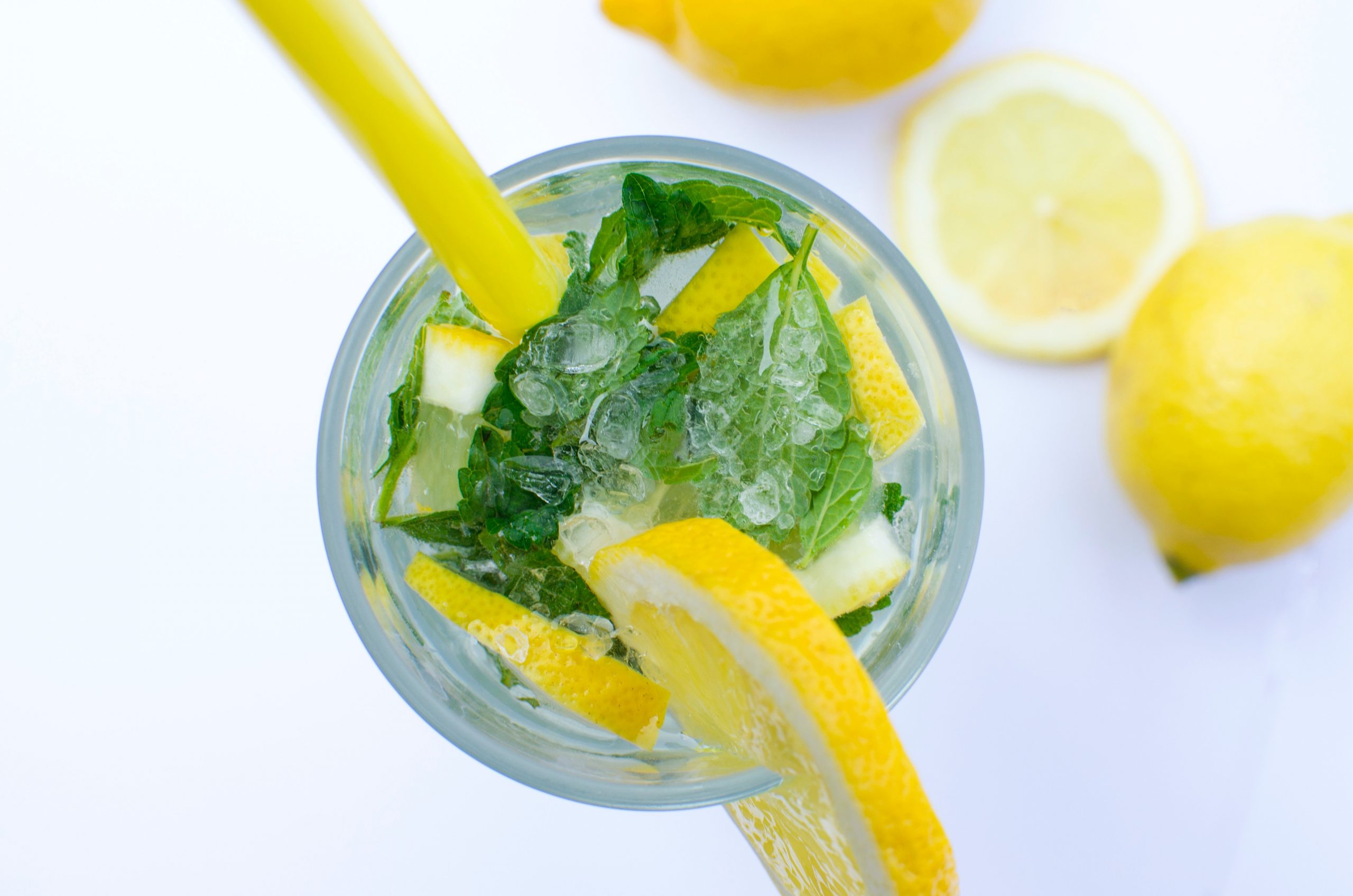 Top view of a lemon juice glass