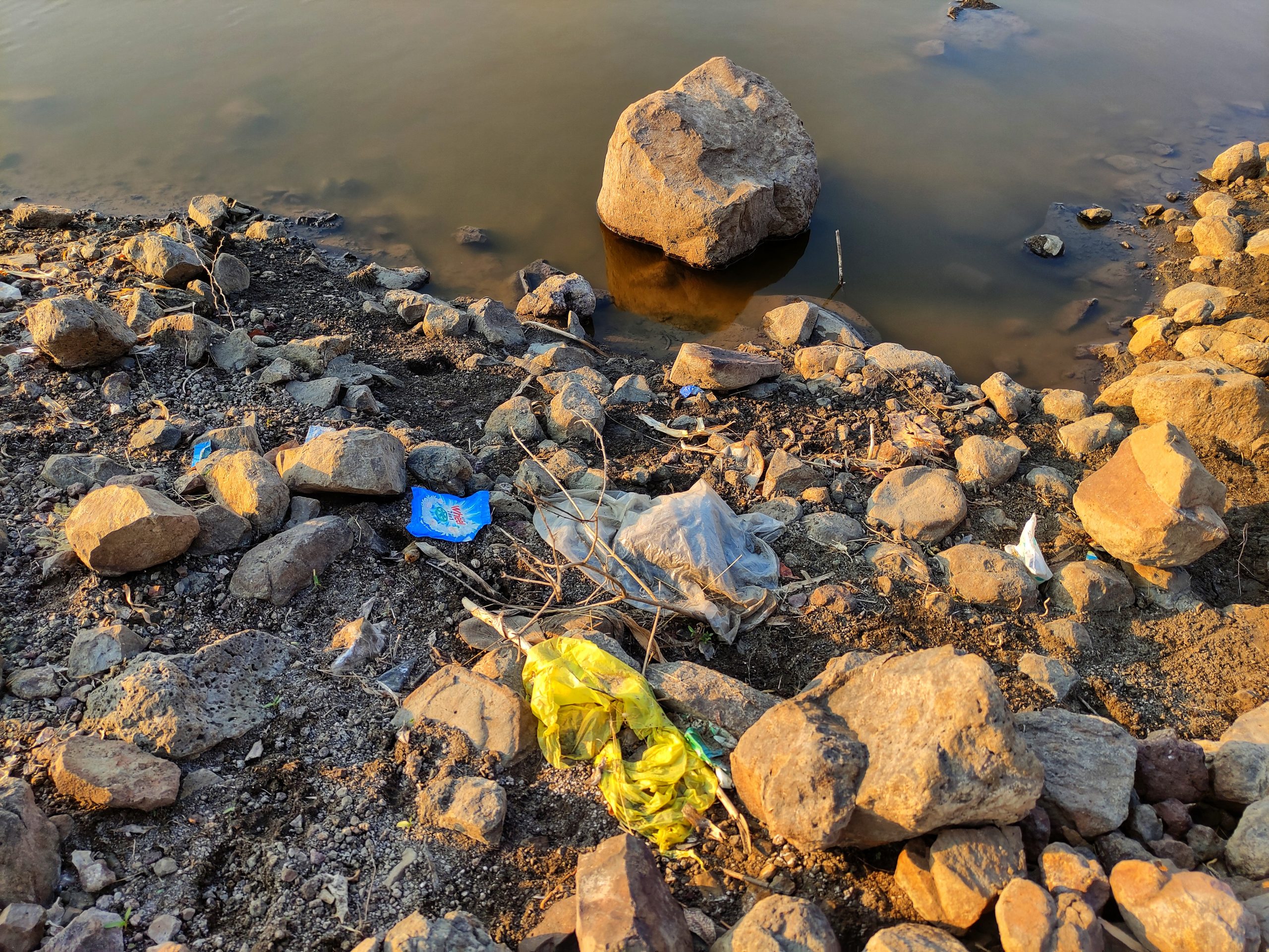 Plastic foils near a water resource