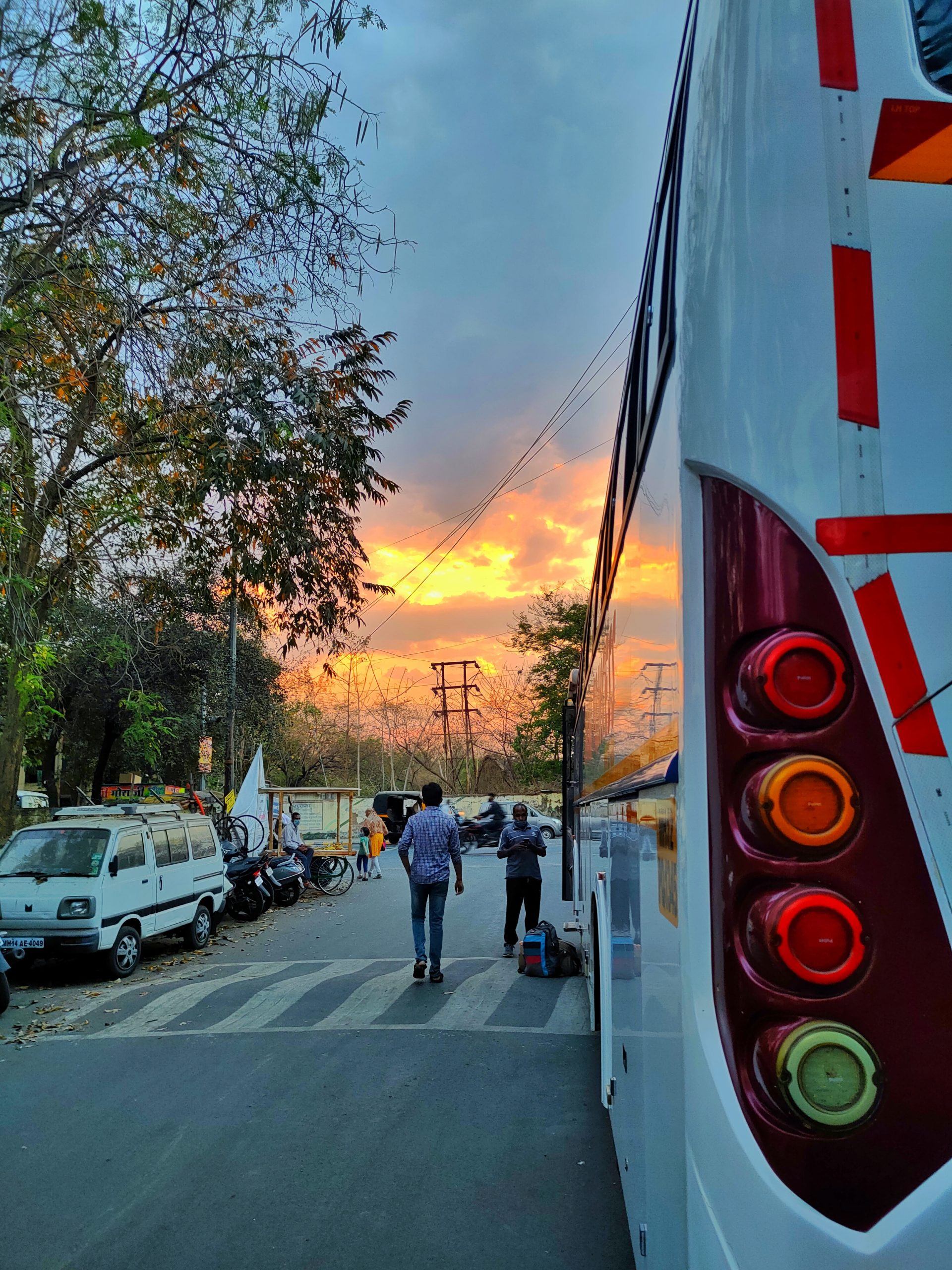Bus tail light lamps and sunset