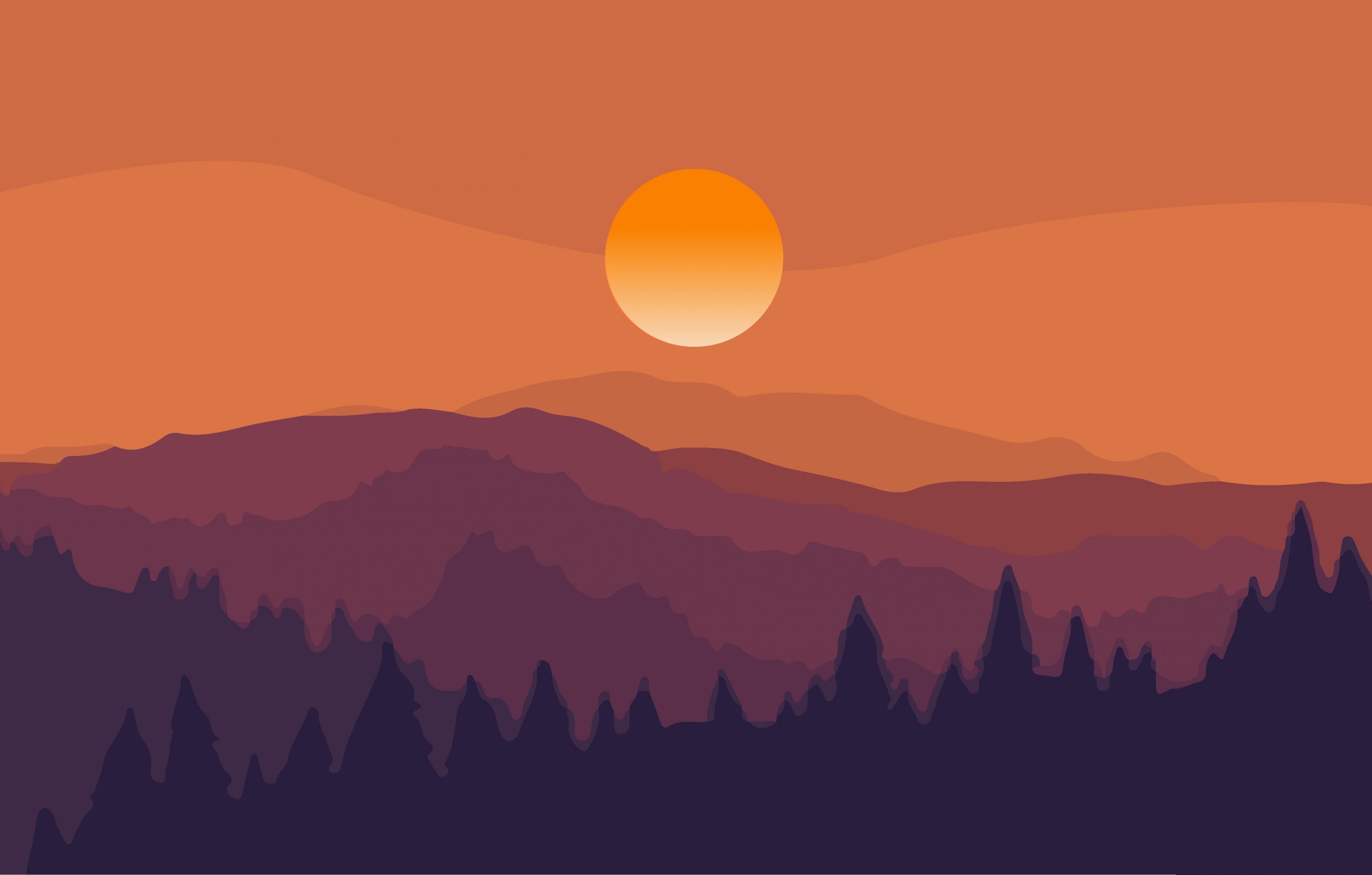 Sunset through mountains