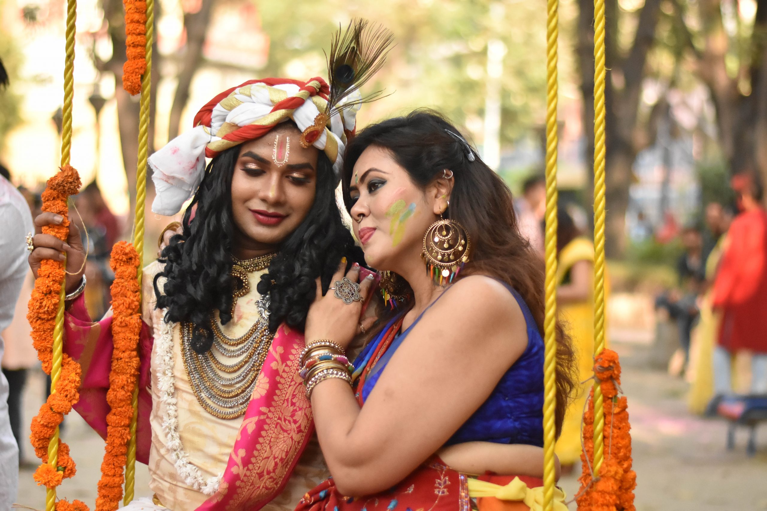 Radha and Krishna during Holi festival