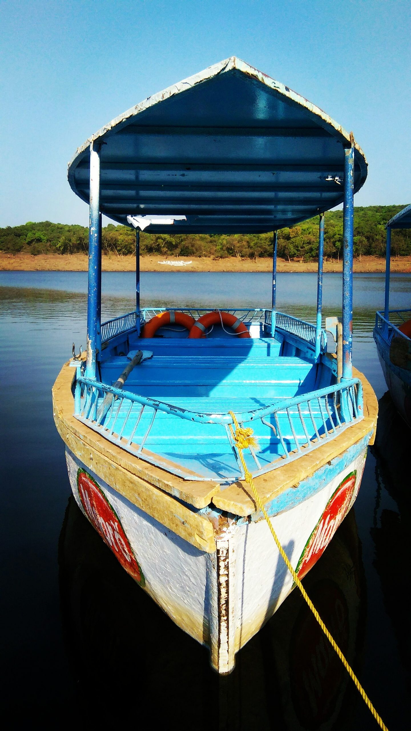 A boat tied to shore