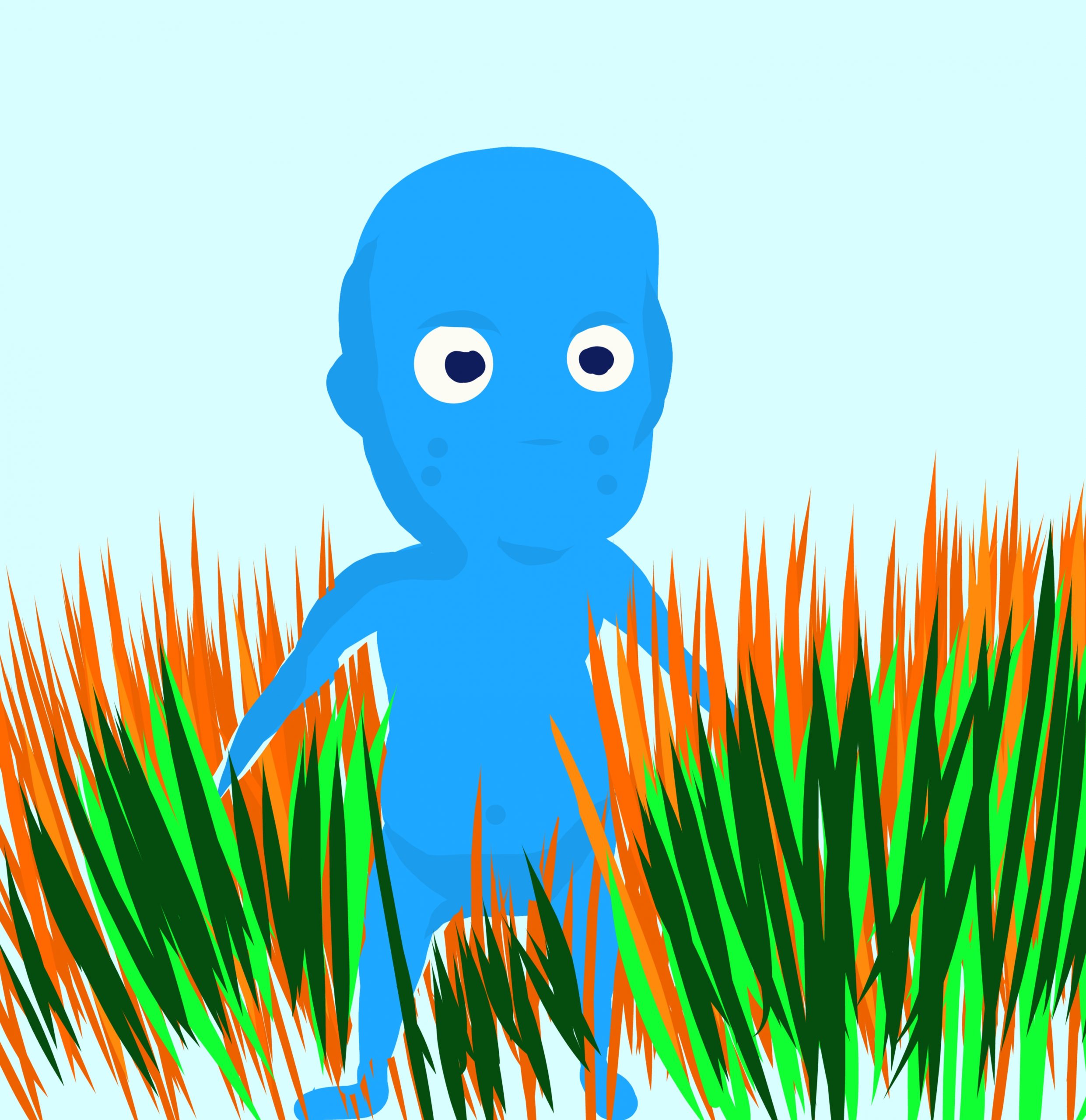A kid and grass illustration