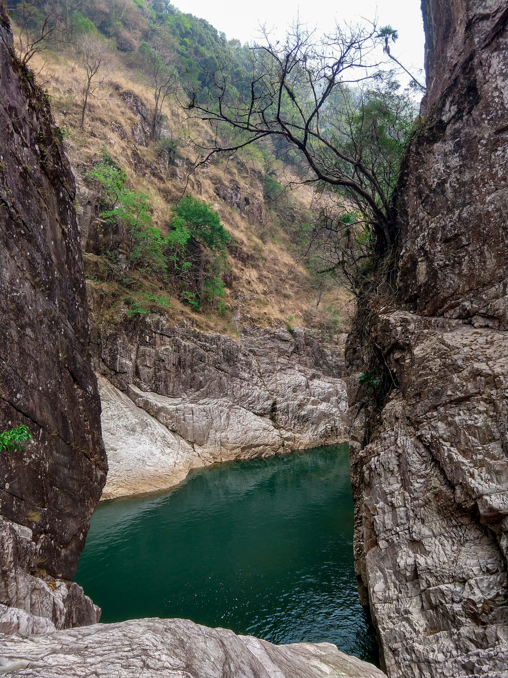 A water resource under rocky hills