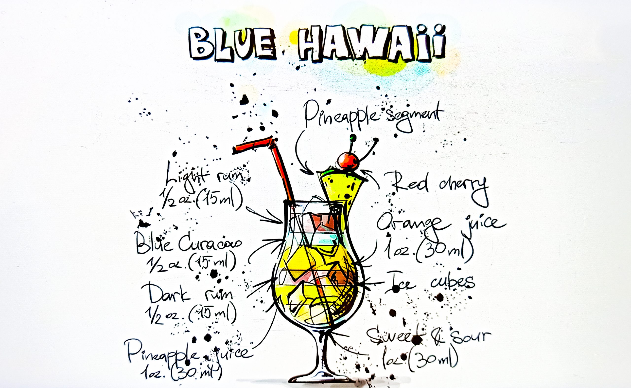 Cocktail drink Blue Hawaii Illustration