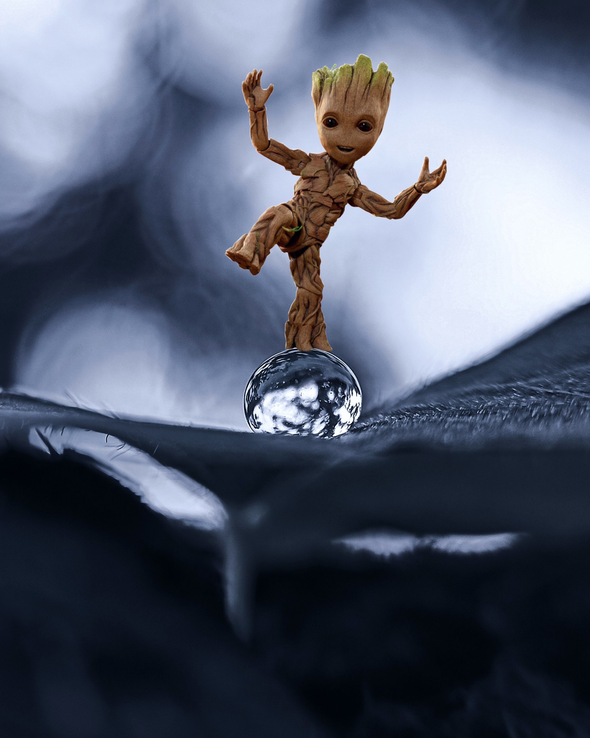 Fictional character Groot on a drop