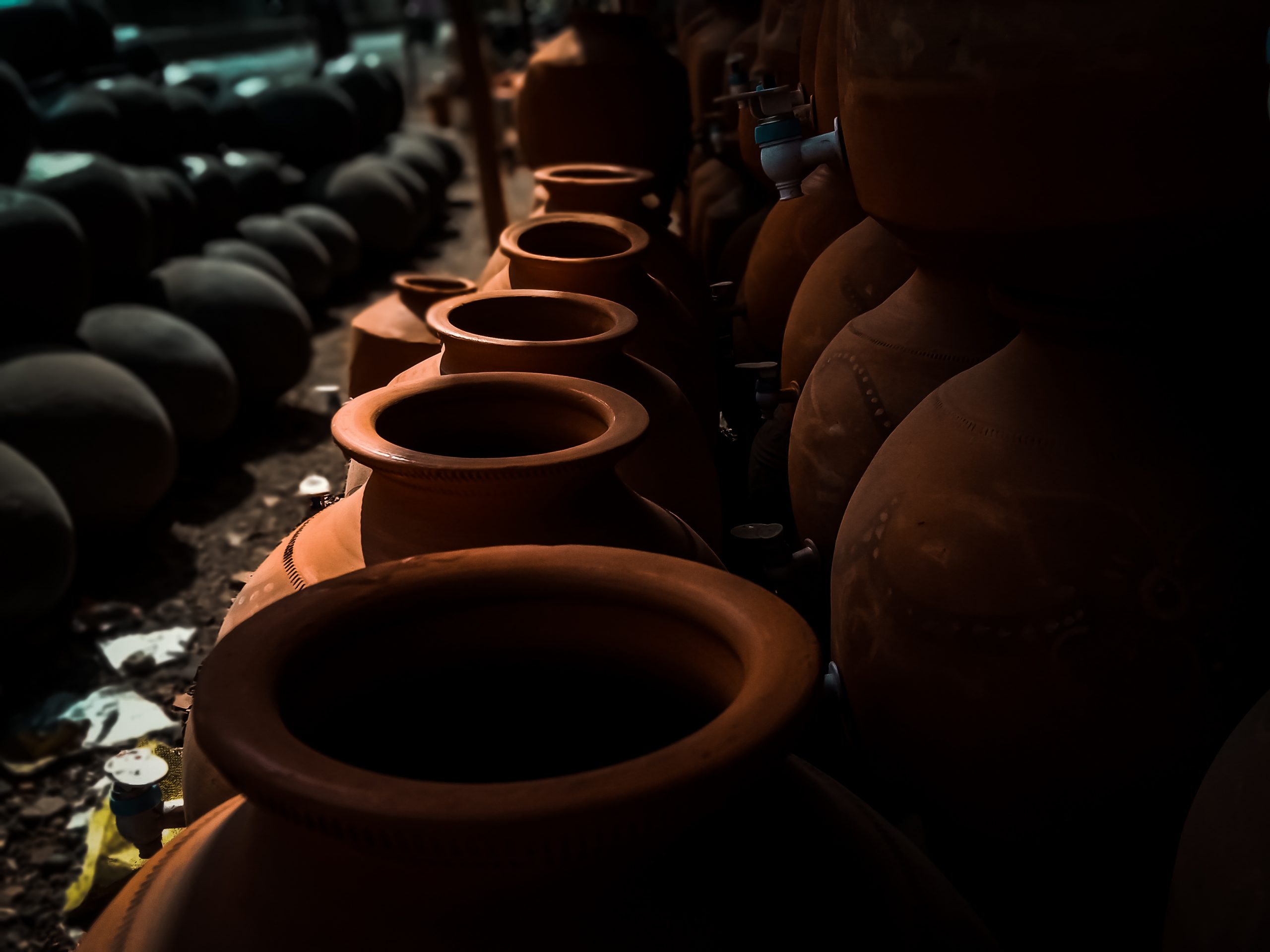 Clay pots in a store