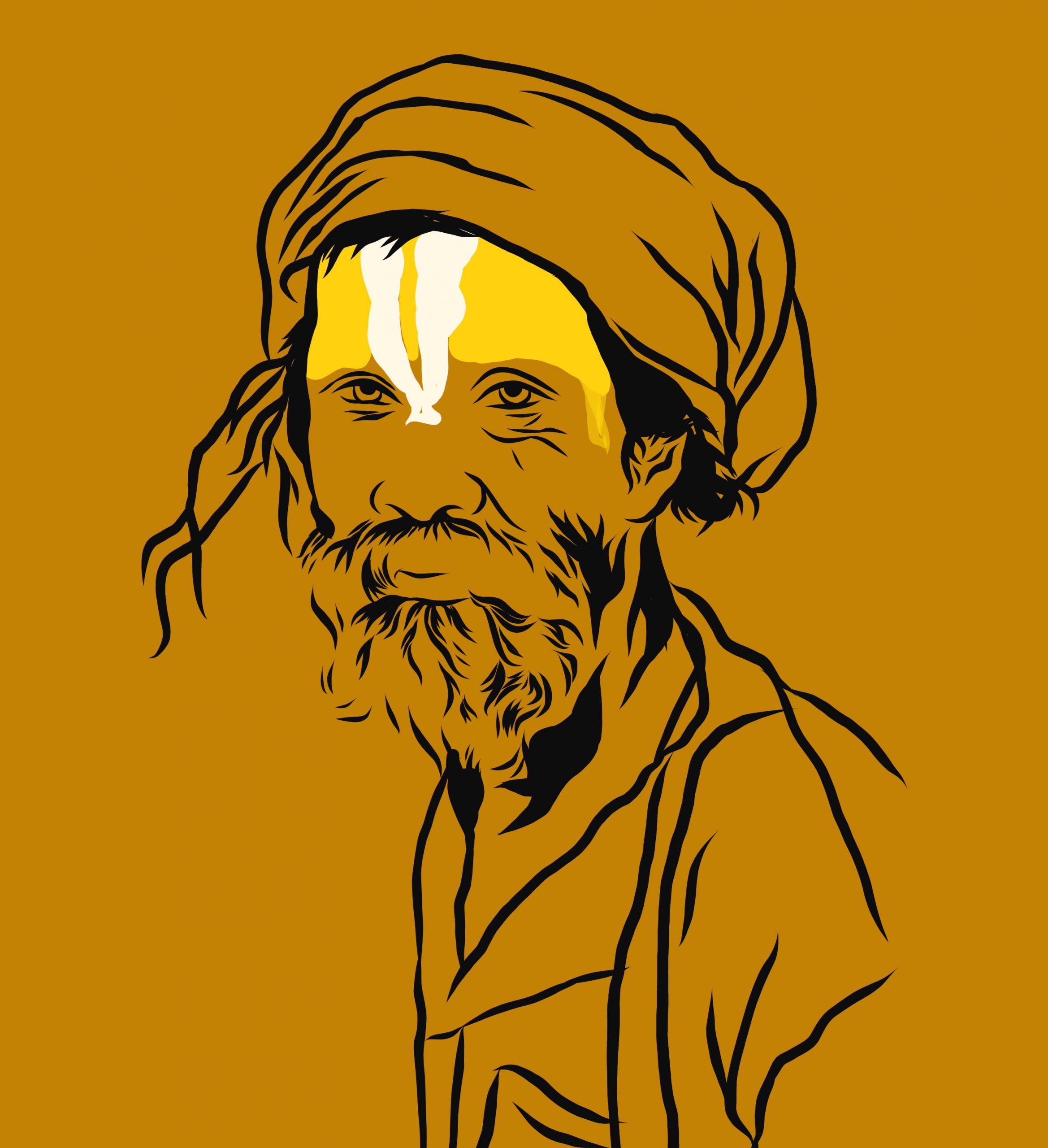 Portrait illustration of an Indian monk