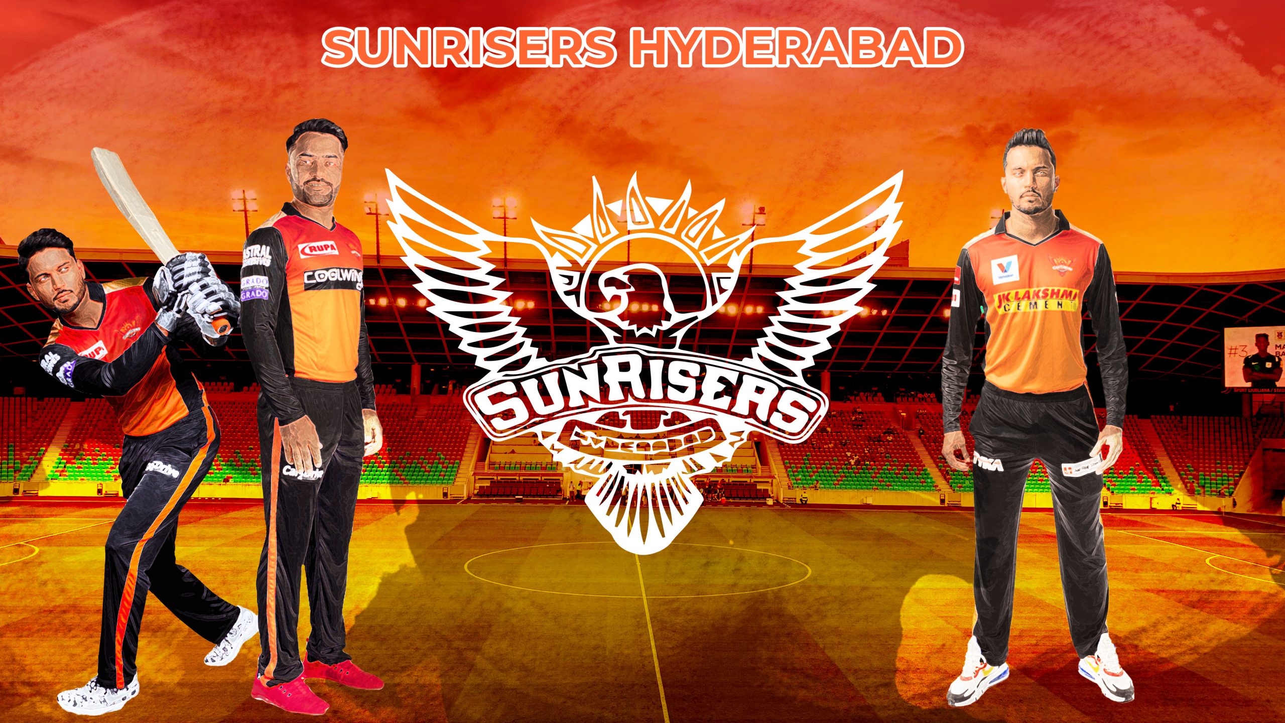 Illustration of Sunrisers Hyderabad logo and player