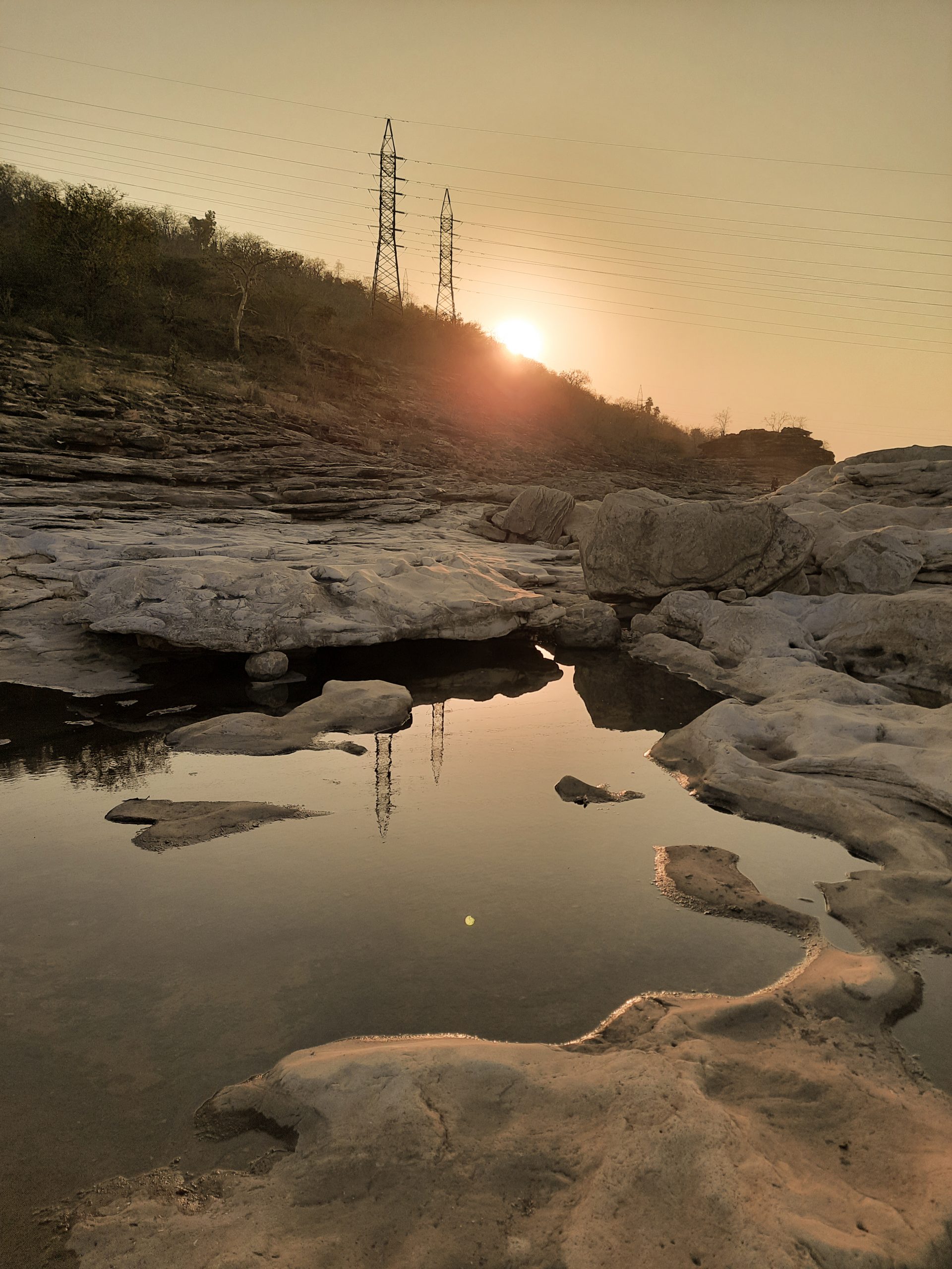 Accumulated water around rocks